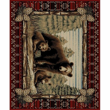 MAYBERRY RUG 5 ft. 3 in. x 7 ft. 7 in. Lodge King Grizzly Gap Area Rug, Multi Color LK7270 5X8